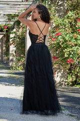 Dahlia Bralette Bodice Long Ruffle Tiered Skirt Gown (Black) - treasures-4-u-2-day