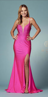Nox Anabel E1003 Sexy Mermaid beaded Gown Plunging Neckline
