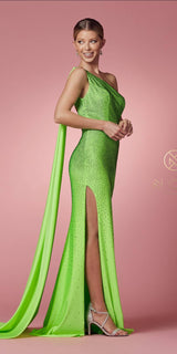 Nox Anabel E1039 Sexy Floor Length One Shoulder Drape Sash Dress