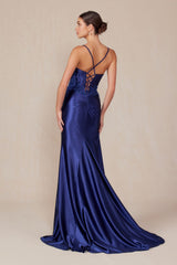 Nox Anabel E1488 Luxurious Shiny Satin Material A Sweetheart Neckline & Slit