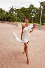 Nox Anabel E467W Long Sheath One Shoulder Ruffle Overlay Strap Gown