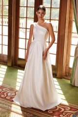 Nox Anabel E469 Elegant One Shoulder Long Satin A-Line Dress