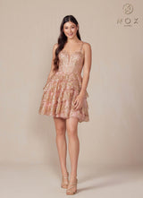 Nox Anabel E914 Short Applique Tiered A-Line Dress