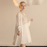 Luxurious Lace Satin Bridal Lingerie Set with Nightgown & Robe - 7 Colors Next Day Shipping