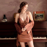 Luxurious Lace Satin Bridal Lingerie Set with Nightgown & Robe - 7 Colors Next Day Shipping