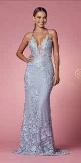 Nox Anabel F485 Lace and Beads Mermaid Gown Chiffon Overskirt