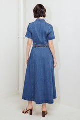 HIDDEN SMILE DENIM MIDI DRESS