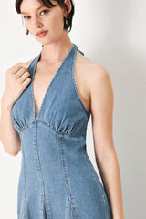 BLUE BLOSSOM DENIM MIDI DRESS