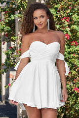 Sophie Off-The-Shoulder Cocktail Party Mini Dress (White) - treasures-4-u-2-day