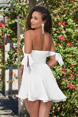 Sophie Off-The-Shoulder Cocktail Party Mini Dress (White) - treasures-4-u-2-day