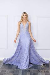 Nox Anabel G1353 Long Boho Inspired Embroidered V-Neck Mermaid Gown