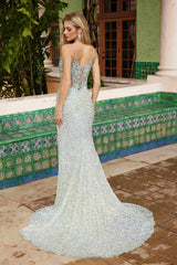 Nox Anabel G1655 Lace-Up Sequin Sheer Boned Waistline Dress