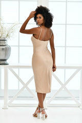 Aspen Cocktail Party Adjustable Midi Dress (Champagne Satin) - treasures-4-u-2-day