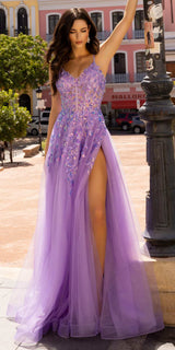 Nox Anabel H1350 Long A-Line Glitter Tulle Embroidered Sequin Applique Dress