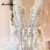 Sexy A-Line Backless Wedding Dress Customized Lace Applique Beaded Off White Tulle Wedding Gowns Trouwjurk Long Bridal Dress