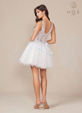 Nox Anabel H846W Short Glitter Sequin Applique White A-Line Dress
