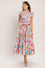 RIVIERA MOSAIC WOVEN MIDI DRESS