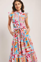 RIVIERA MOSAIC WOVEN MIDI DRESS