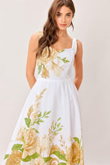 CREAM BOTANICA WOVEN MIDI DRESS