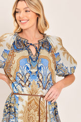 BAROQUE PAISLEY WOVEN MIDI DRESS