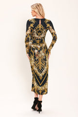 BAROQUE ROSE POWER MESH MIDI DRESS