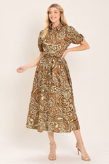 VINTAGE PAISLEY WOVEN MIDI DRESS