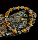 Earthforge Mixed Material Bracelet – Stone, Wood & Metal | Grounding, Strength & Balance | Reiki-Infused Bracelet for Medium to Large Wrists