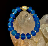 Moonlit Tide Bracelet - Recycled Glass & Freshwater Pearl Stretch Bracelet