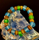 Boardwalk Breeze Bracelet - Recycled Glass & Natural Wood Stretch Bracelet