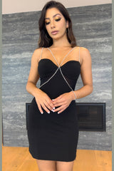 The Millionaire Diamond Criss-Cross Straps Mini Dress (Black) - treasures-4-u-2-day