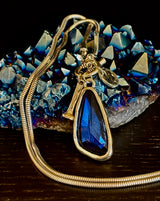 Crystal Drop Pendant Necklace – Blue or Green – Adjustable 75cm (29 inch) Chain - treasures-4-u-2-day