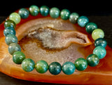 Natural Moss Agate Bracelet 8mm & 10mm – Reiki-Infused Growth, Abundance & Grounding Jewelry (Multiple Wrist Sizes)