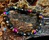 Hematite and Natural Stone Unisex Stretch Bracelet – Medium Fit, Sleek Fusion Style