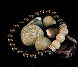 White-Grayish Green Natural Stone Stretchy Unisex Bracelet – Medium Wrists