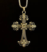 The Material Girl - Vintage Crystal Cross Pendant Necklace – Ornate Silver Tone - treasures-4-u-2-day