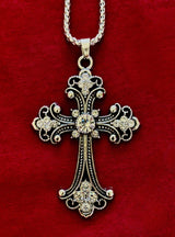 The Material Girl - Vintage Crystal Cross Pendant Necklace – Ornate Silver Tone - treasures-4-u-2-day