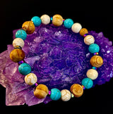 Turquoise and Cream Howlite with Coconut Palm Beads (8"-8.5" Large and XL Wrists)