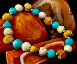 Turquoise and Cream Howlite with Coconut Palm Beads (8"-8.5" Large and XL Wrists)