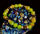 Green Agate & Black Onyx Stretch Bracelet — Handmade Natural Stone Bracelet with Silver Spacers for Large to XL Wrists (7.5"–8.5")