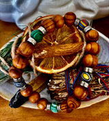 Coconut Palm Wood with Mixed Natural Stones (8.5"-9.5" XL Wrists)