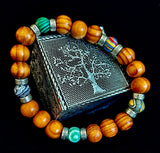 Coconut Palm Wood with Mixed Natural Stones (8.5"-9.5" XL Wrists)