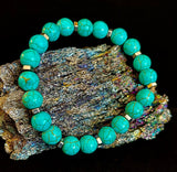 Turquoise Howlite Bracelet with Silver Spacers — Handmade in Puerto Vallarta — Calming Natural Stone Stretch Bracelet (6.75"–7.5" Medium to Large Wrists)