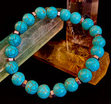 Turquoise Howlite Bracelet with Silver Spacers — Handmade in Puerto Vallarta — Calming Natural Stone Stretch Bracelet (6.75"–7.5" Medium to Large Wrists)