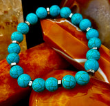 Turquoise Howlite Bracelet with Silver Spacers — Handmade in Puerto Vallarta — Calming Natural Stone Stretch Bracelet (6.75"–7.5" Medium to Large Wrists)