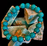 Turquoise Howlite Bracelet with Silver Spacers — Handmade in Puerto Vallarta — Calming Natural Stone Stretch Bracelet (6.75"–7.5" Medium to Large Wrists)