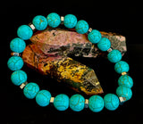 Turquoise Howlite Bracelet with Silver Spacers — Handmade in Puerto Vallarta — Calming Natural Stone Stretch Bracelet (6.75"–7.5" Medium to Large Wrists)