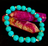 Turquoise Howlite Bracelet with Silver Spacers — Handmade in Puerto Vallarta — Calming Natural Stone Stretch Bracelet (6.75"–7.5" Medium to Large Wrists)
