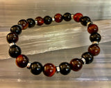 Tiger’s Eye & Black Onyx Power Bracelet — Handmade in Puerto Vallarta Mexico — Protection & Confidence Stone Bracelet for Large Wrists