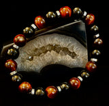 Tiger’s Eye & Black Onyx Power Bracelet — Handmade in Puerto Vallarta Mexico — Protection & Confidence Stone Bracelet for Large Wrists