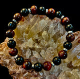 Tiger’s Eye & Black Onyx Power Bracelet — Handmade in Puerto Vallarta Mexico — Protection & Confidence Stone Bracelet for Large Wrists